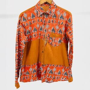 50s/60s Orange Polynesian Tropical Funky Long Sleeve Button Down Shirt